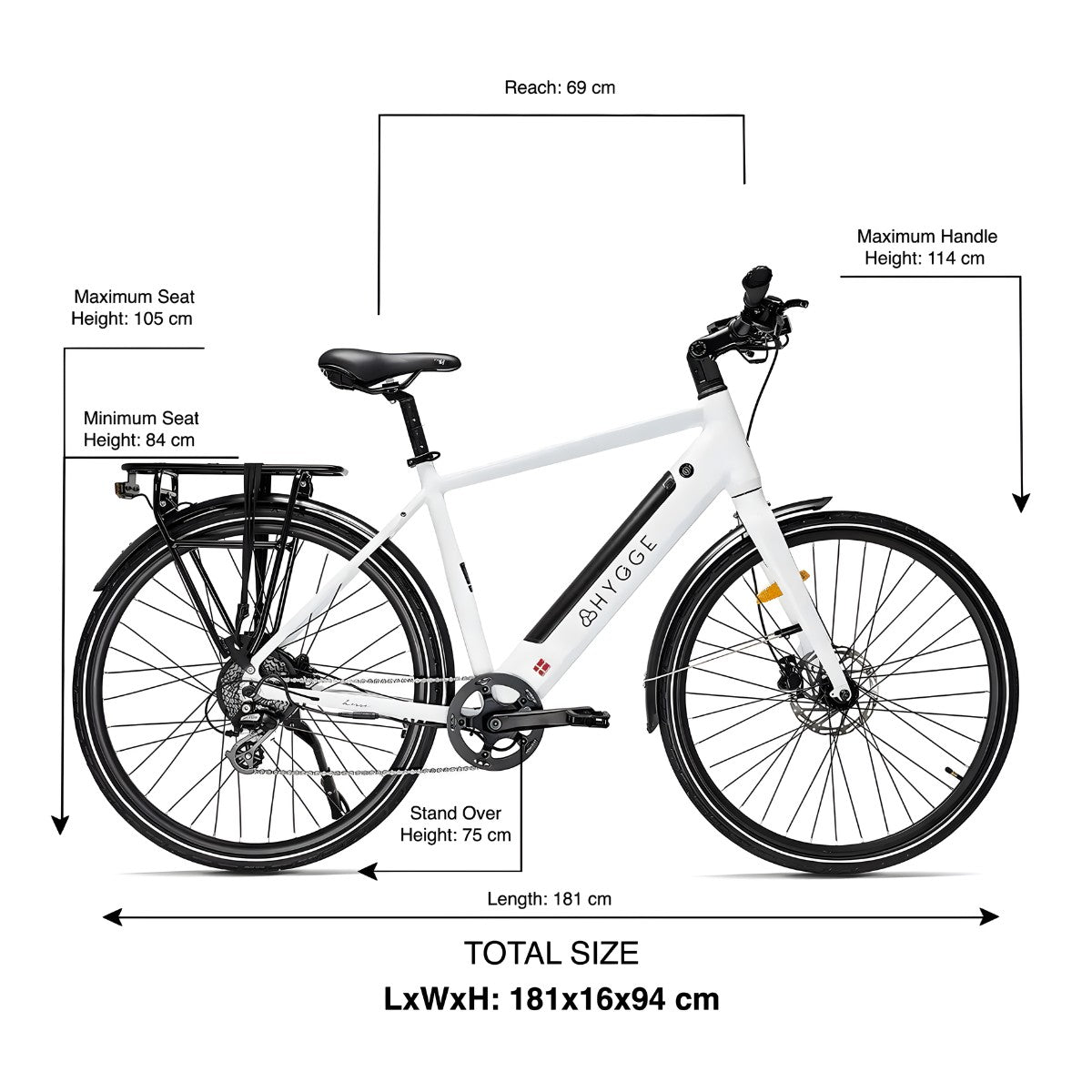 Hygge Losso Hybrid Electric Bike Size Guide - PEDAL & RIDE