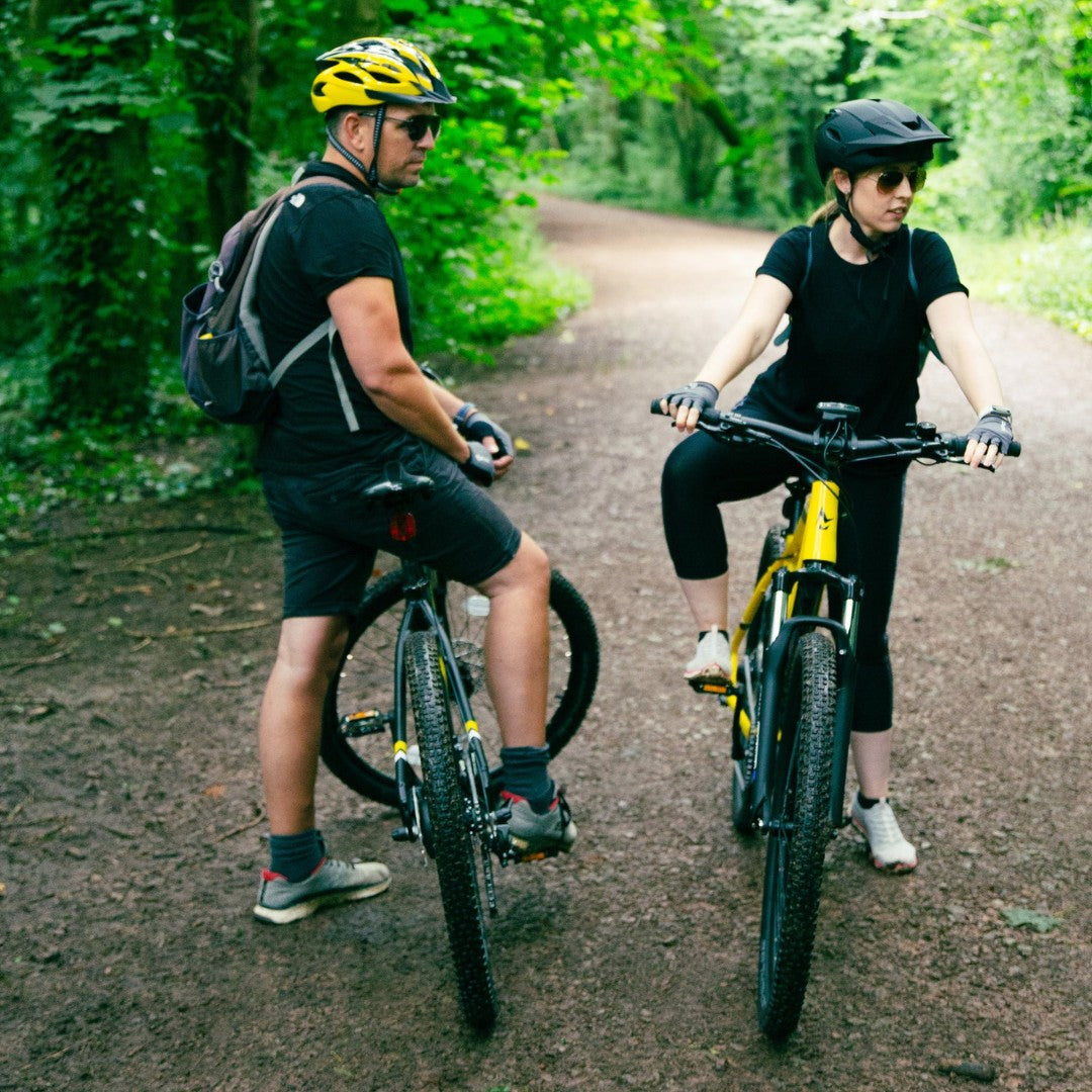 Mark2 Scrambler XC electric mountain bike two people riding - PEDAL & RIDE