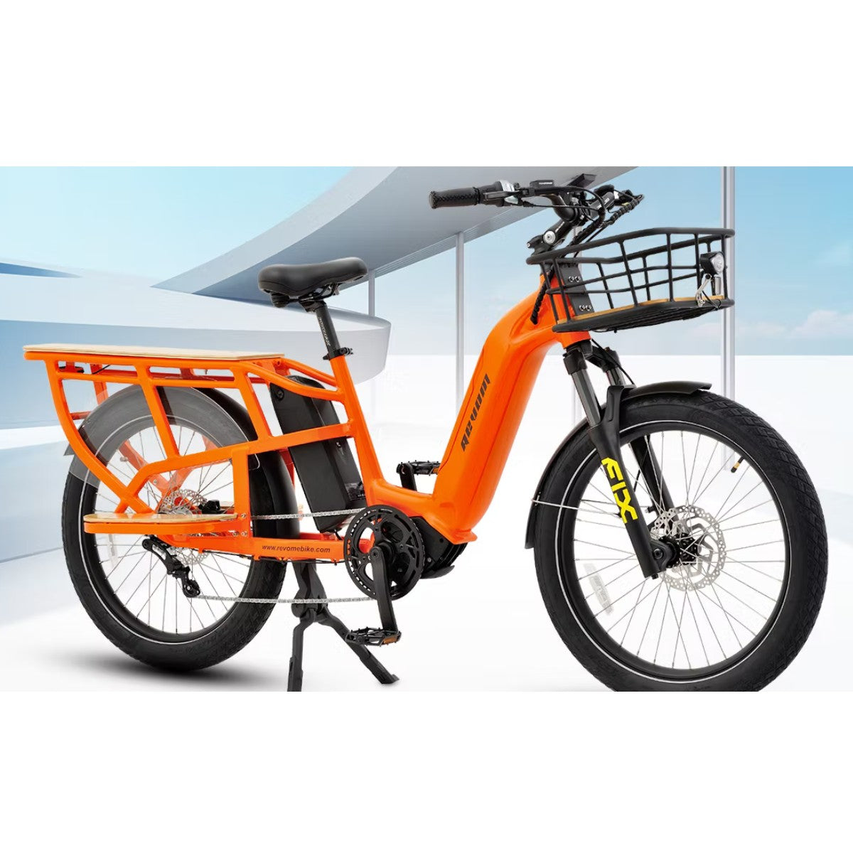 Revom C2 Cargo Electric Bike Orange Front Right - PEDAL & RIDE