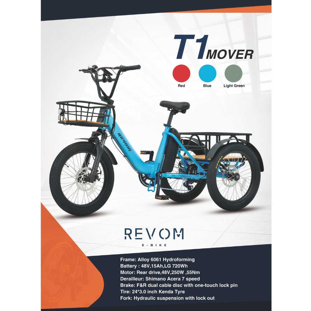 Revom T1 Mover Cargo Tricycle Electric Bike - Pedal & Ride