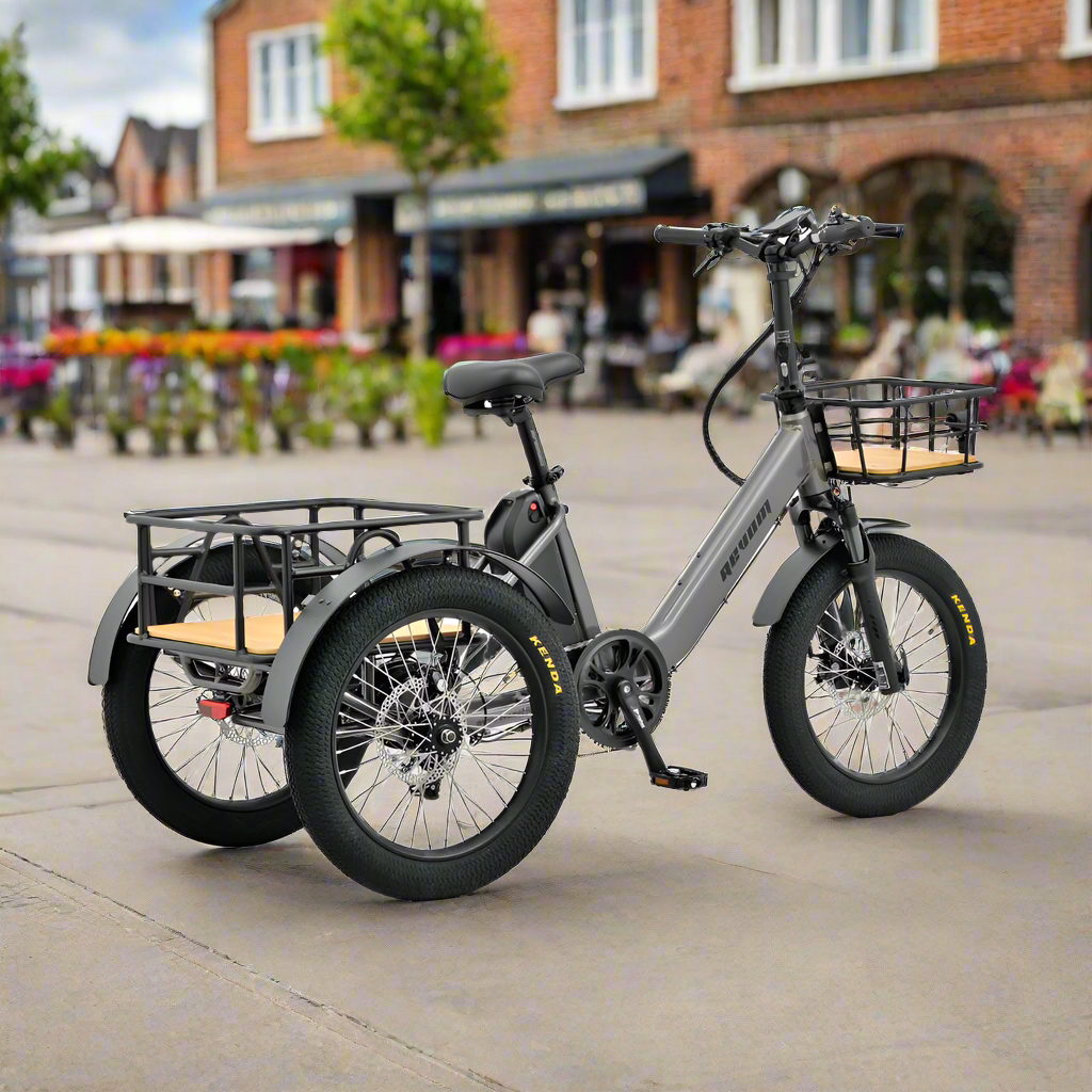 Revom T1F Mover Folding Cargo Tricycle Electric Bike Grey In Town Square - PEDAL & RIDE