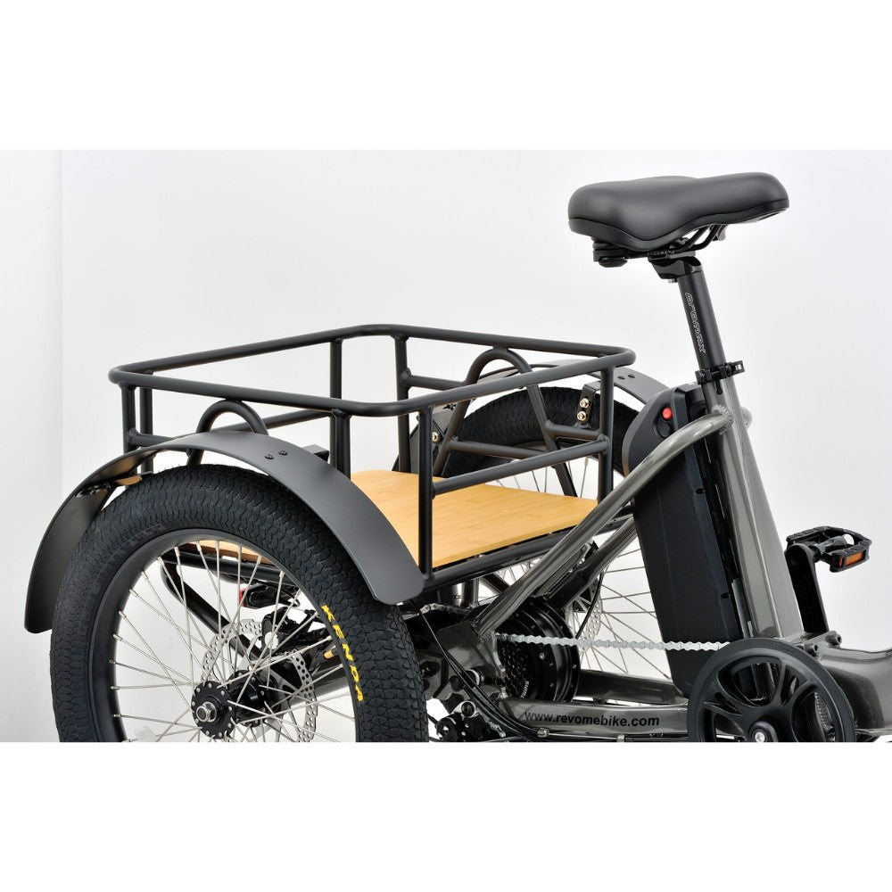 Revom T1F Mover Folding Cargo Tricycle Electric Bike Grey Rear Right - PEDAL & RIDE