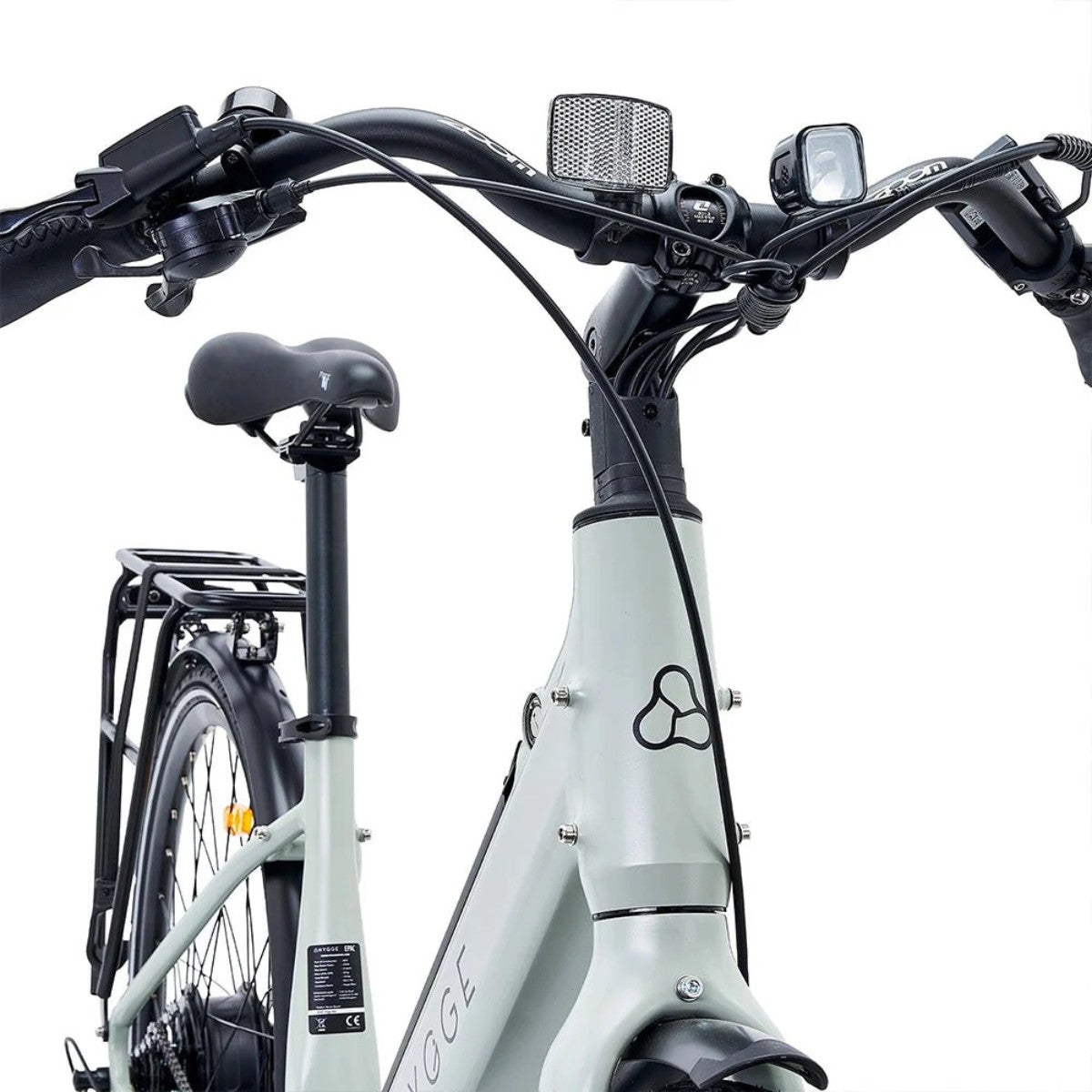 Hygge Nivo Hybrid Step-Through Electric Bike Front Right Closeup- PEDAL & RIDE