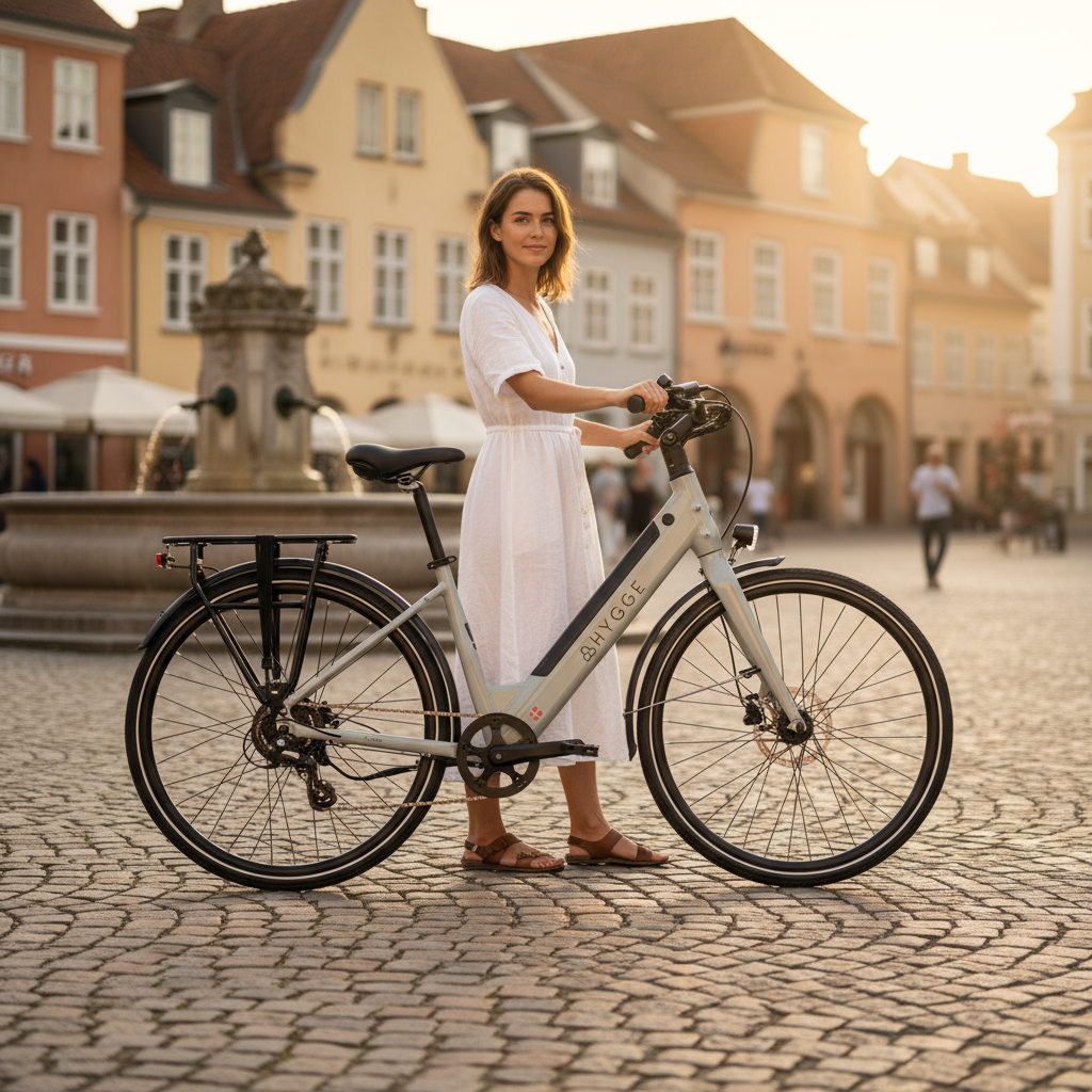 Hygge Nivo Hybrid Step-Through Electric Bike Pretty Town Square - PEDAL & RIDE