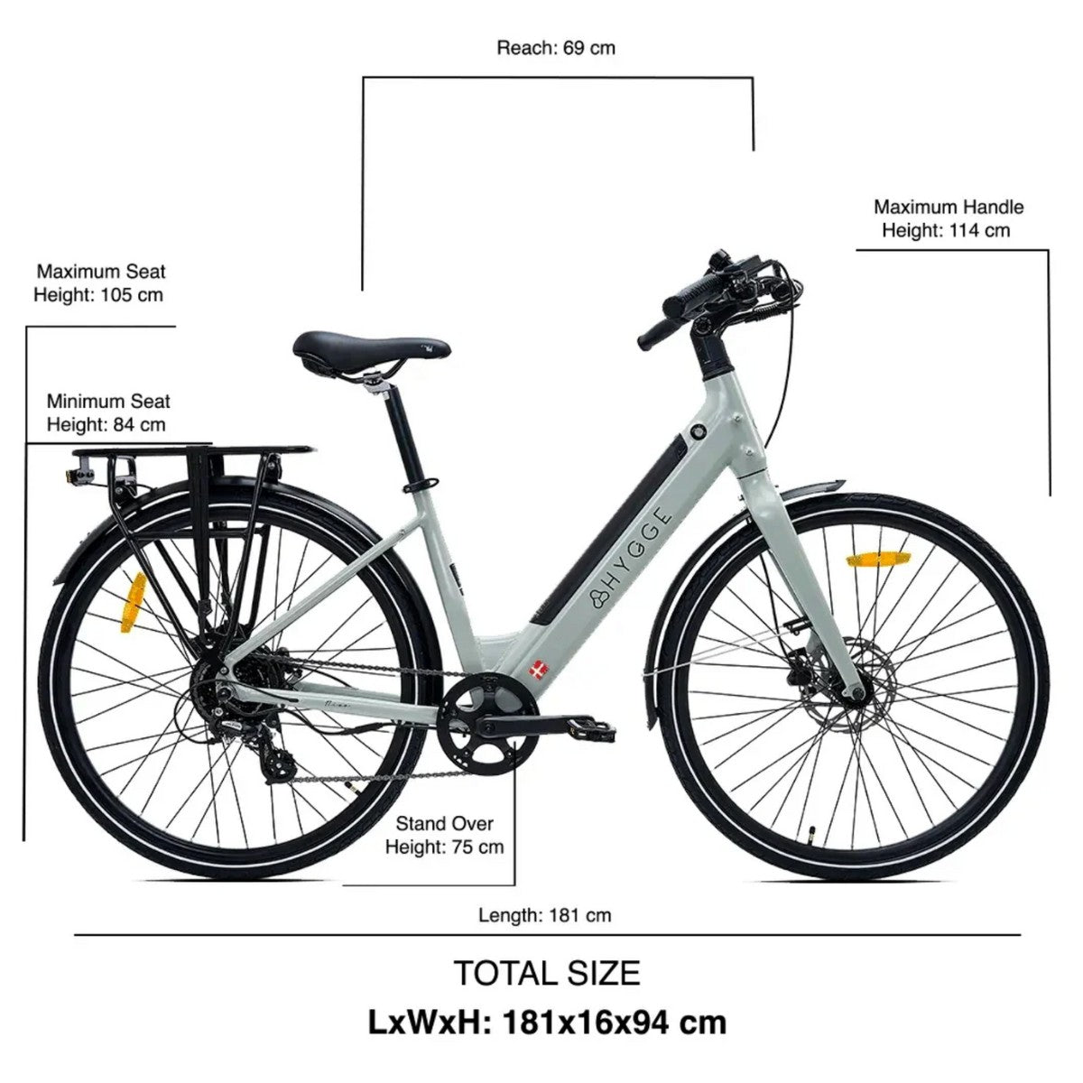 Hygge Nivo Hybrid Step-Through Electric Bike Size Guide - PEDAL & RIDE