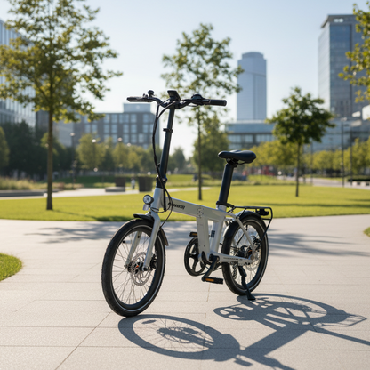 Revom Magi Pro Folding Electric Bike White City Park - PEDAL & RIDE