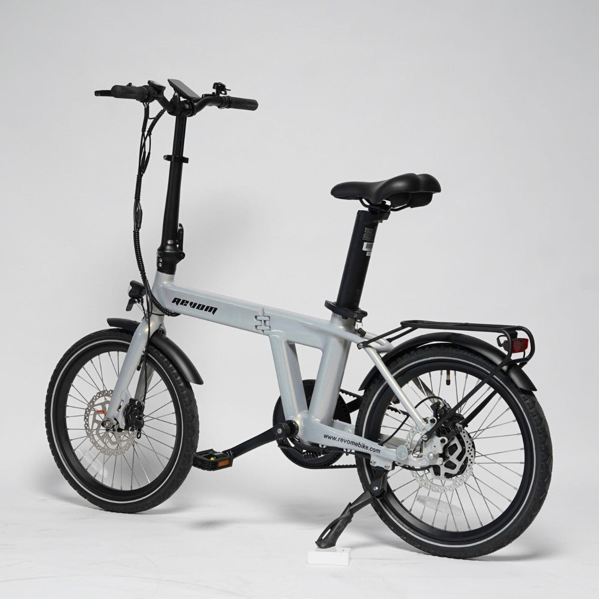 Revom Magi Pro Folding Electric Bike Pearlescent White Rear Left - PEDAL & RIDE