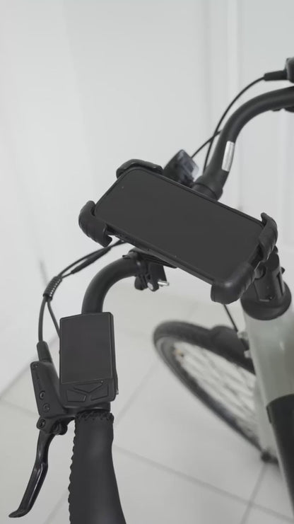 Hygge Nivo Hybrid Step-Through Electric Bike Charging Phone - PEDAL & RIDE