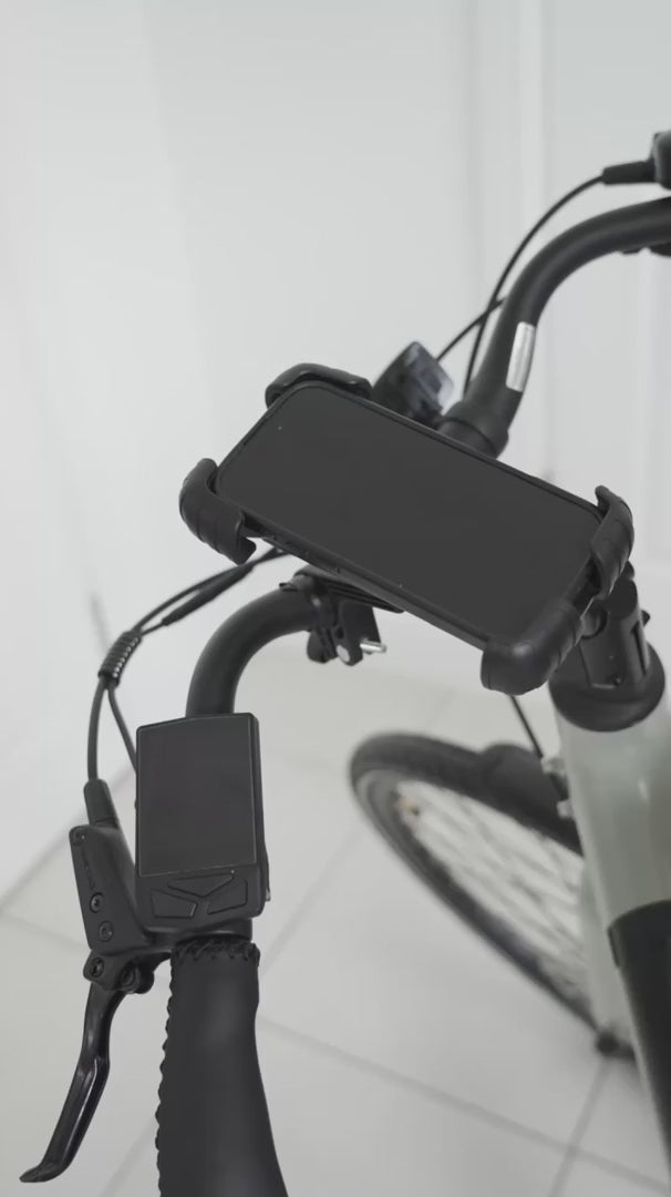 Hygge Nivo Hybrid Step-Through Electric Bike Charging Phone - PEDAL & RIDE